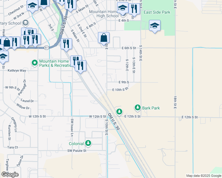 map of restaurants, bars, coffee shops, grocery stores, and more near 935 Daniels Road in Mountain Home