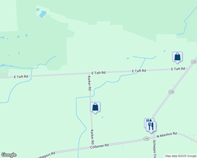 map of restaurants, bars, coffee shops, grocery stores, and more near 7410 E Taft Rd in East Syracuse