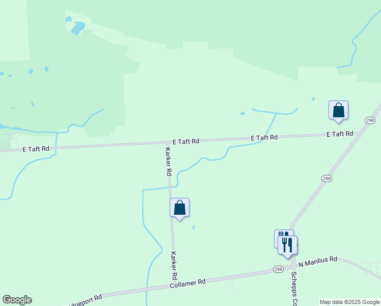 map of restaurants, bars, coffee shops, grocery stores, and more near 7410 East Taft Road in East Syracuse