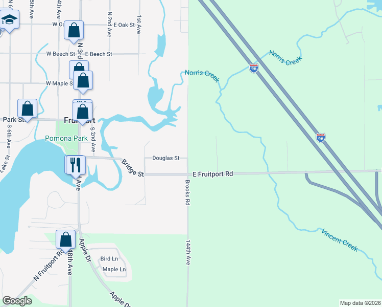map of restaurants, bars, coffee shops, grocery stores, and more near 339 Douglas Street in Fruitport Charter Township
