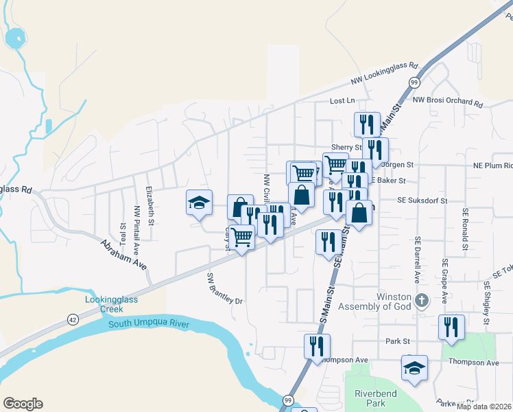 map of restaurants, bars, coffee shops, grocery stores, and more near 90 Northwest Civil Bend Avenue in Winston
