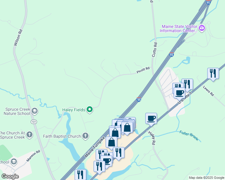 map of restaurants, bars, coffee shops, grocery stores, and more near 68 Picott Road in Kittery