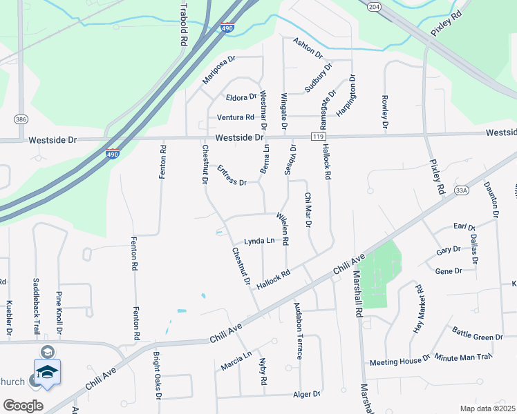 map of restaurants, bars, coffee shops, grocery stores, and more near 34 Berna Lane in Rochester