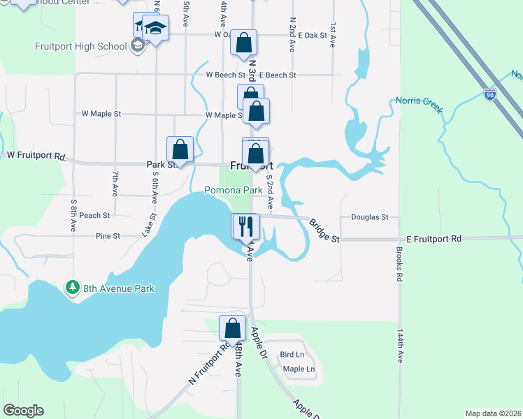 map of restaurants, bars, coffee shops, grocery stores, and more near 63 Bridge Street in Fruitport Charter Township