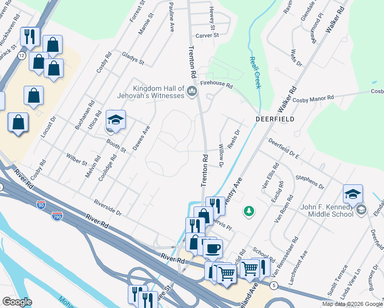 map of restaurants, bars, coffee shops, grocery stores, and more near 701 Settlers Passage in Utica