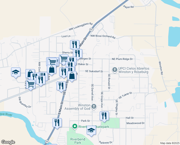 map of restaurants, bars, coffee shops, grocery stores, and more near 106 Gregory Drive in Winston