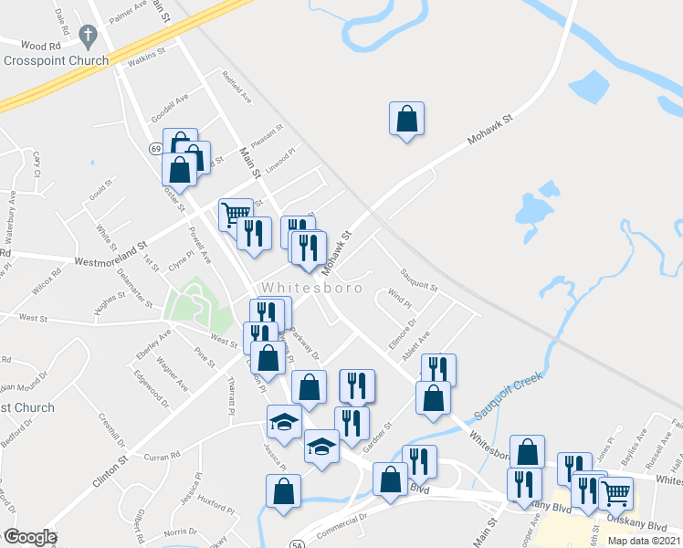 map of restaurants, bars, coffee shops, grocery stores, and more near 8 Mohawk Street in Whitesboro