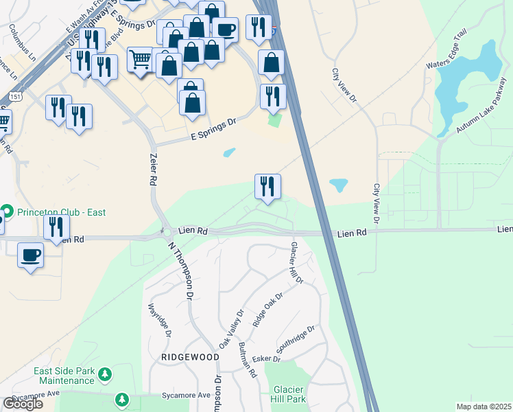 map of restaurants, bars, coffee shops, grocery stores, and more near 5056 Autumn Leaf Lane in Madison