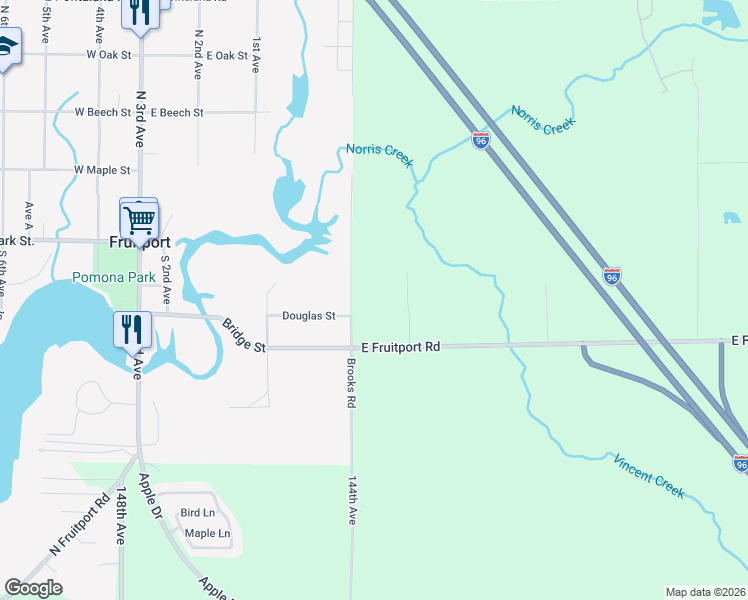 map of restaurants, bars, coffee shops, grocery stores, and more near 7144 South Brooks Road in Fruitport Charter Township