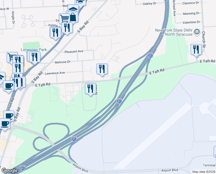 map of restaurants, bars, coffee shops, grocery stores, and more near in Syracuse