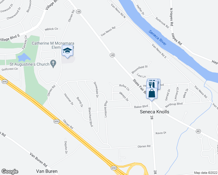 map of restaurants, bars, coffee shops, grocery stores, and more near 146 Rufus Circle in Syracuse