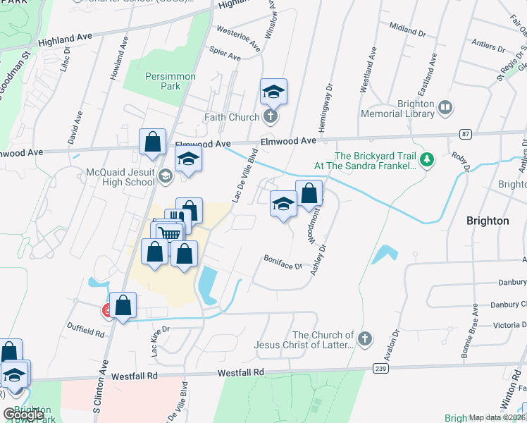 map of restaurants, bars, coffee shops, grocery stores, and more near 76 Brittany Circle in Rochester
