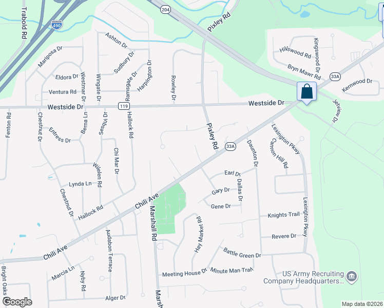 map of restaurants, bars, coffee shops, grocery stores, and more near 2738 Chili Avenue in Rochester