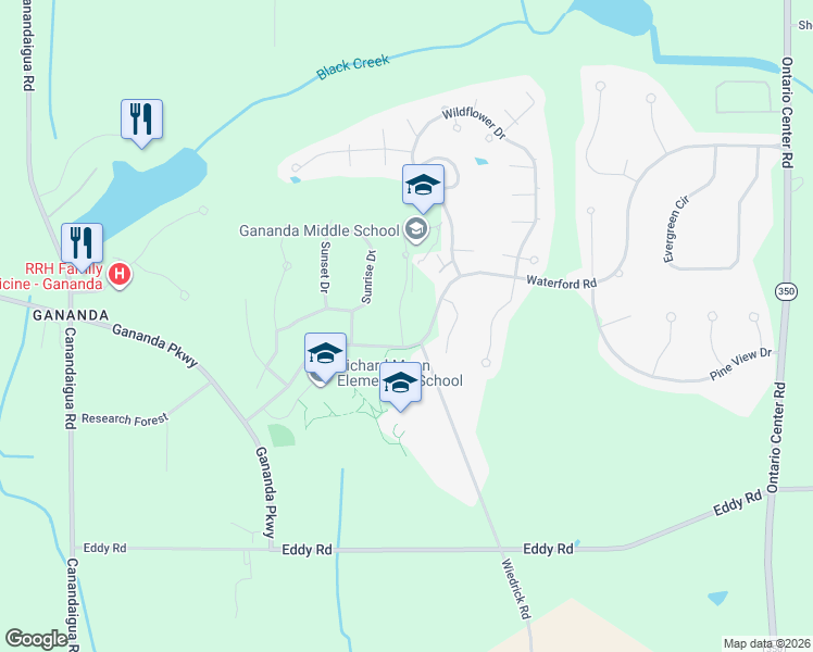 map of restaurants, bars, coffee shops, grocery stores, and more near 3219 Sherwood Drive in Walworth
