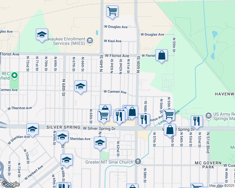 map of restaurants, bars, coffee shops, grocery stores, and more near in Milwaukee