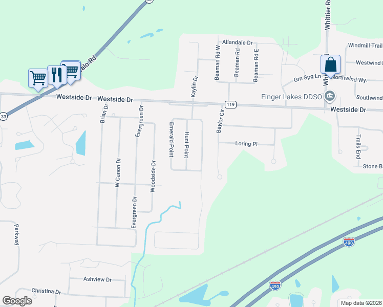 map of restaurants, bars, coffee shops, grocery stores, and more near 83 Emerald Point in Rochester