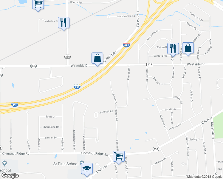 map of restaurants, bars, coffee shops, grocery stores, and more near 41 Everett Drive in Rochester