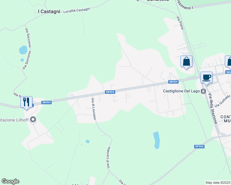 map of restaurants, bars, coffee shops, grocery stores, and more near 52 Via Soccorso in Castiglione del Lago