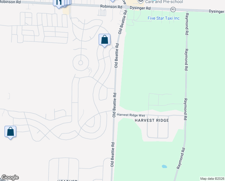 map of restaurants, bars, coffee shops, grocery stores, and more near 6153 Old Beattie Road in Lockport