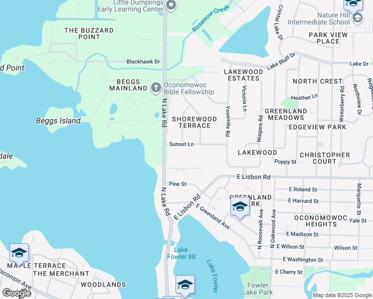 map of restaurants, bars, coffee shops, grocery stores, and more near N56W37903 Sunset Lane in Oconomowoc