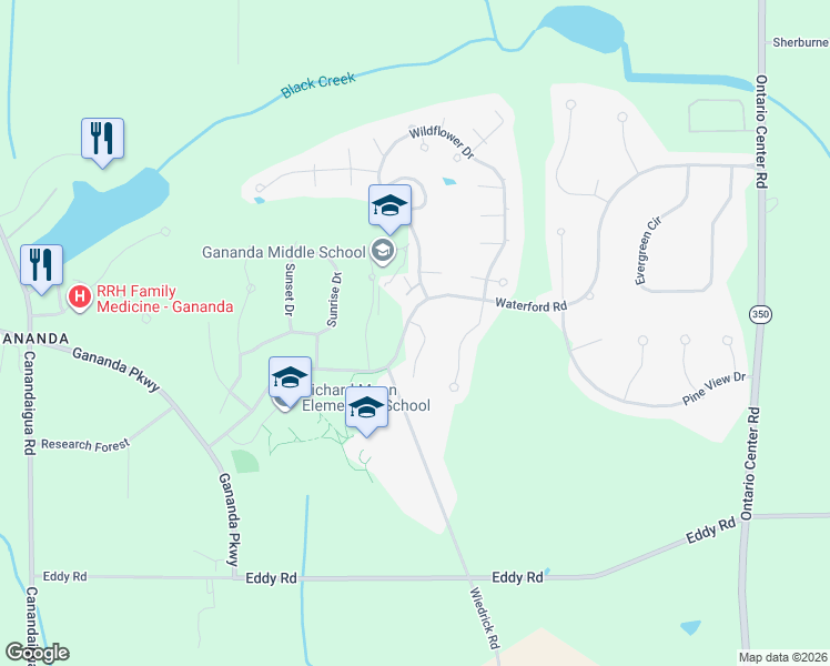 map of restaurants, bars, coffee shops, grocery stores, and more near 3264 Sherwood Drive in Walworth