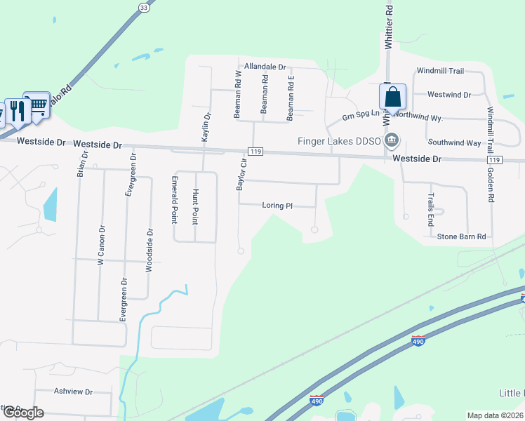 map of restaurants, bars, coffee shops, grocery stores, and more near 23 Loring Place in Rochester