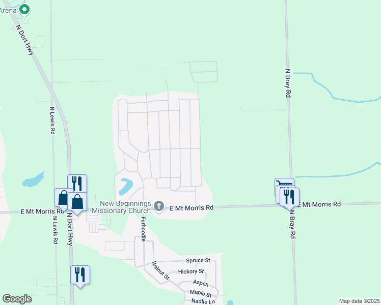 map of restaurants, bars, coffee shops, grocery stores, and more near Highlands Mobile Home Park in Mt Morris Township