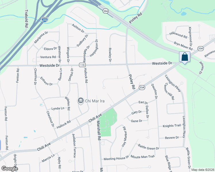 map of restaurants, bars, coffee shops, grocery stores, and more near 27 Woodbriar Lane in Rochester