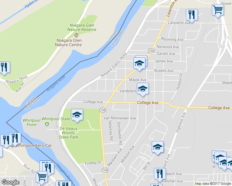 map of restaurants, bars, coffee shops, grocery stores, and more near 3941 Lewiston Road in Niagara Falls