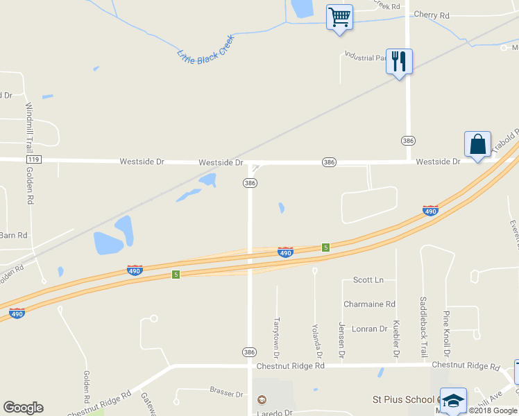 map of restaurants, bars, coffee shops, grocery stores, and more near 880 Chili Center Coldwater Road in Rochester