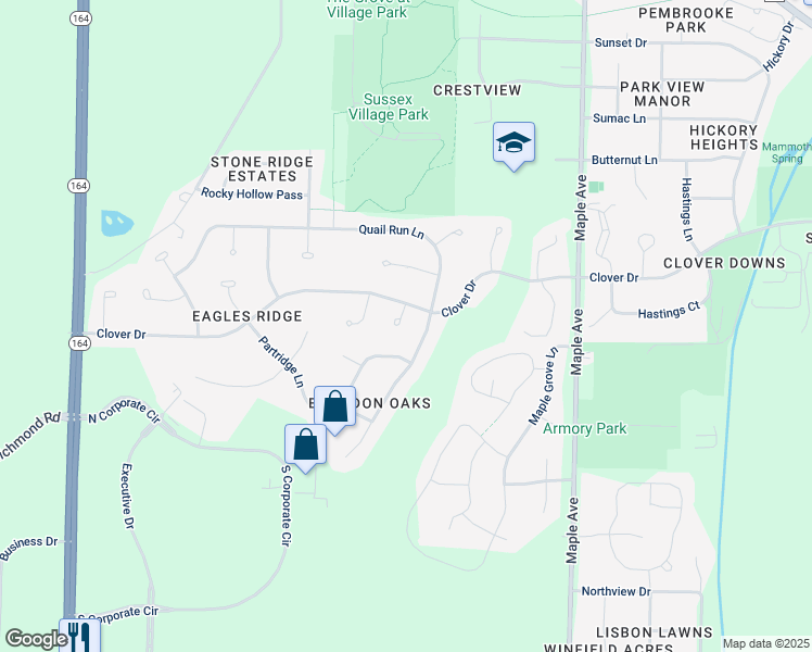map of restaurants, bars, coffee shops, grocery stores, and more near W243N5820 Pheasant Court in Sussex