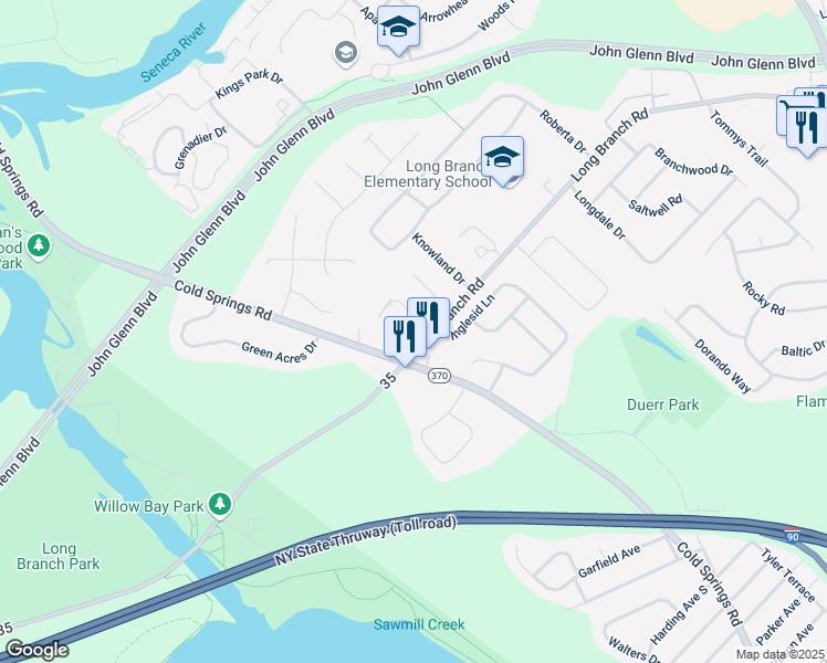 map of restaurants, bars, coffee shops, grocery stores, and more near 103 Greeley Circle in Liverpool