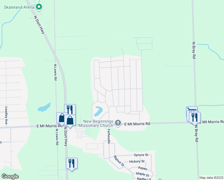 map of restaurants, bars, coffee shops, grocery stores, and more near 84-134 West Clydesdale Street in Mount Morris Township