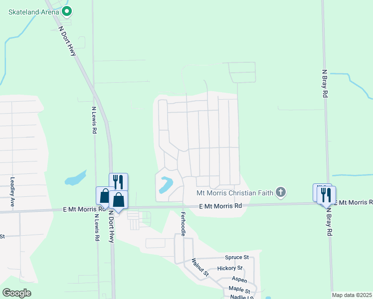 map of restaurants, bars, coffee shops, grocery stores, and more near 84-134 West Clydesdale Street in Mount Morris Township