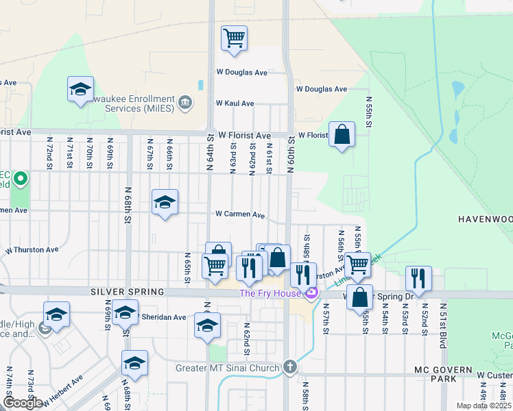 map of restaurants, bars, coffee shops, grocery stores, and more near in Milwaukee
