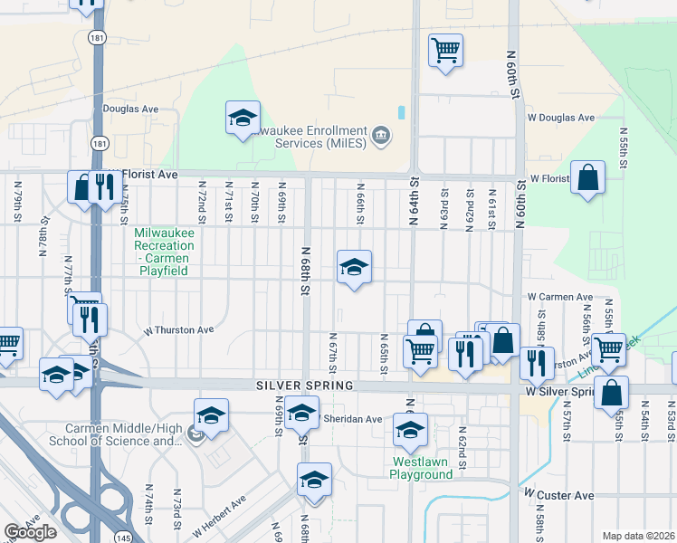 map of restaurants, bars, coffee shops, grocery stores, and more near in Milwaukee