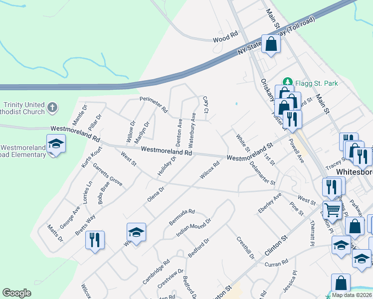 map of restaurants, bars, coffee shops, grocery stores, and more near 138 Westmoreland Road in Whitesboro