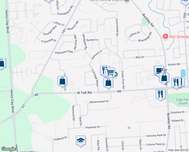 map of restaurants, bars, coffee shops, grocery stores, and more near 7295 Carriage Parkway in Liverpool