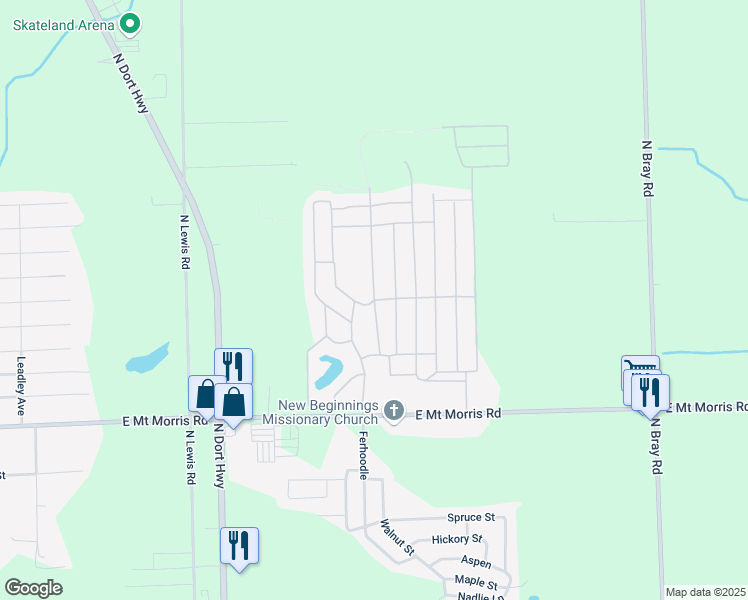 map of restaurants, bars, coffee shops, grocery stores, and more near 84 West Clydesdale Street in Mount Morris