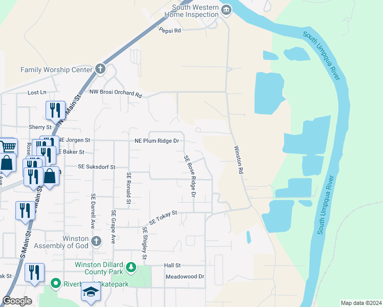 map of restaurants, bars, coffee shops, grocery stores, and more near 240 Lebleu Lane in Winston