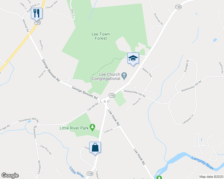map of restaurants, bars, coffee shops, grocery stores, and more near 9 Mast Road in Lee