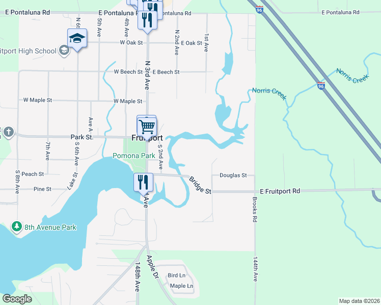 map of restaurants, bars, coffee shops, grocery stores, and more near 71 Dennis Avenue in Fruitport Charter Township