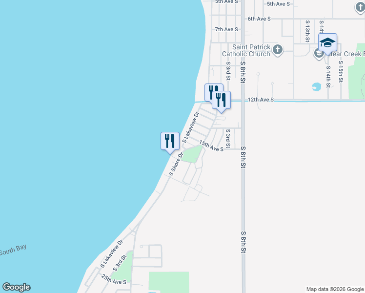 map of restaurants, bars, coffee shops, grocery stores, and more near South Lakeview Drive in Clear Lake