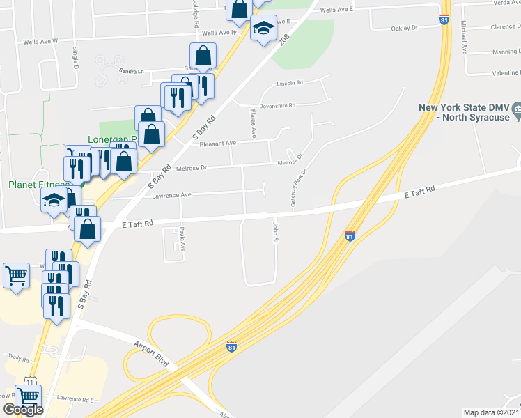 map of restaurants, bars, coffee shops, grocery stores, and more near 407 East Taft Road in Syracuse