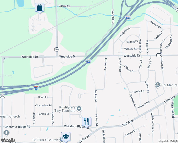 map of restaurants, bars, coffee shops, grocery stores, and more near 32 Everett Drive in Rochester