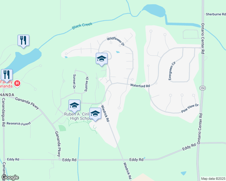 map of restaurants, bars, coffee shops, grocery stores, and more near 3264 Sherwood Drive in Walworth