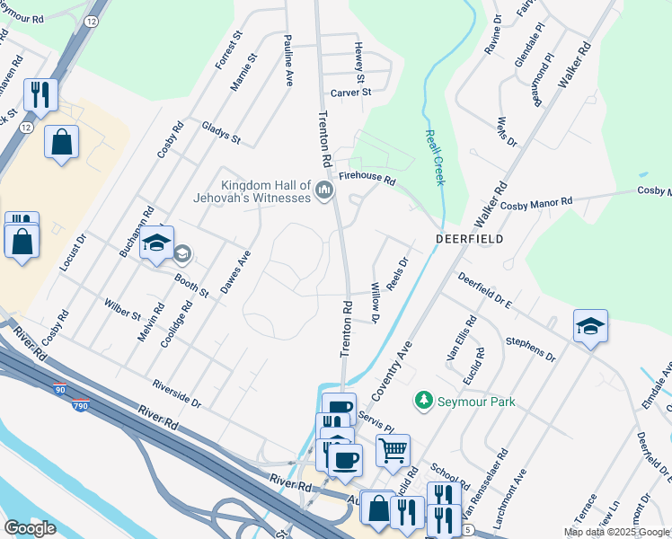 map of restaurants, bars, coffee shops, grocery stores, and more near 18 United Xing in Utica