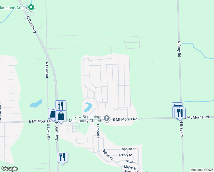 map of restaurants, bars, coffee shops, grocery stores, and more near 254-258 East Clydesdale Drive in Mount Morris