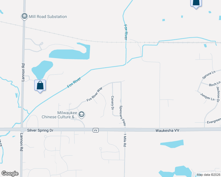 map of restaurants, bars, coffee shops, grocery stores, and more near W193N5861 Canary Drive in Menomonee Falls