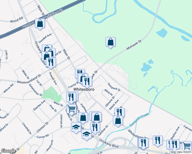 map of restaurants, bars, coffee shops, grocery stores, and more near 19 Mohawk Street in Whitesboro